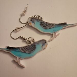 Aqua and White Parakeet Earrings